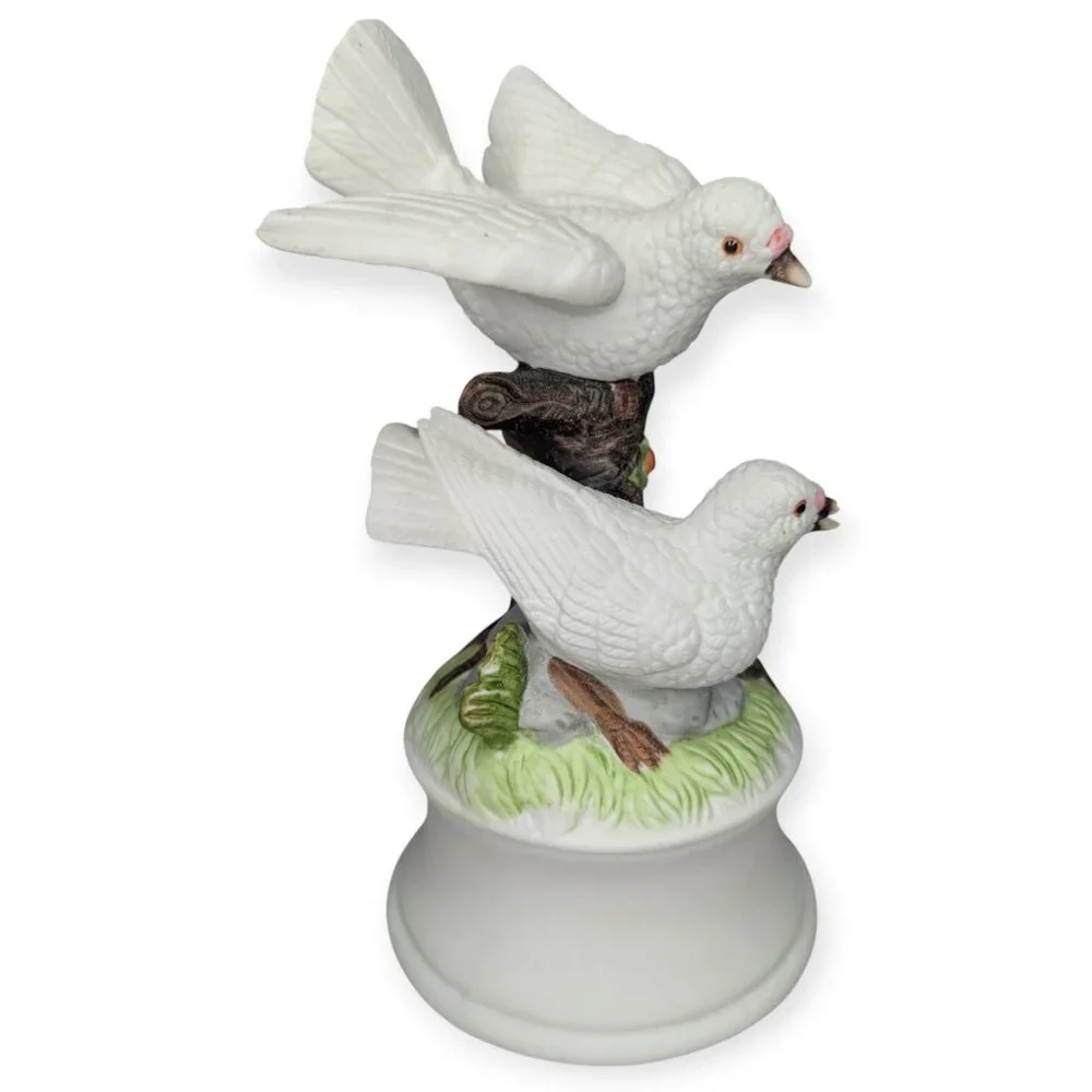 Ceramic White Doves on Tree Branch Music Box Plays 